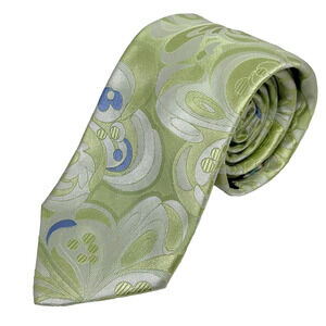 Ted Baker Necktie 58"x 2-7/8" Pale Green with Blue White Floral Silk Tie USA EUC